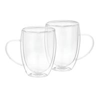 Lote 2 Vasos con doble pared y asa de 350 ml en vidrio de borosilicato sólido