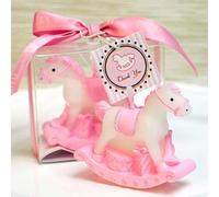 Lote 20 Velas Caballo Balancín Rosa Bautizo. Regalos Originales de velas como motivo detalle de bautizo de niña. Babyshower.