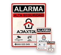 Lote 3 Carteles alarma AJAXTDLA. Auténtico Lacado | Relieve | Cartel Zona Videovigilada - Carteles Disuasorios - Interior Y Exterior - Placa alarmas videovigilancia | 2 ADHESIVOS.