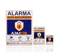 Lote 3 Carteles de Alarma Relieve Lacado Ajaxtek | Auténtico. | Cartel Zona Videovigilada | Carteles Disuasorios - Interior Y Exterior - Placa videovigilancia | 3 tamaños | 2 con Super Adhesivo.