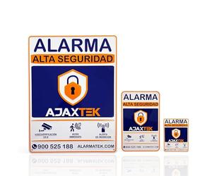 Lote 3 Carteles de Alarma Relieve Lacado Ajaxtek | Auténtico. | Cartel Zona Videovigilada | Carteles Disuasorios - Interior Y Exterior - Placa videovigilancia | 3 tamaños | 2 con Super Adhesivo.