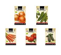 Lote 5 sobres de semillas Ecológicas (Tomate, Zanahoria, Pepino, Pimiento italiano y Cebolla)