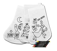 Lote 50 Calcetines Navideños para Colorear con 5 Ceras cada una - Manualidad Infantil para Cumpleaños Colegios Guarderías y AMPAS - Detalles de Navidad para Niños con Asa para Colgar.