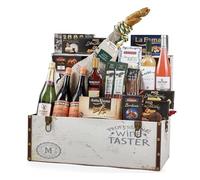 Lote 51 cesta de Navidad en baúl con jamón reserva Sánchez Alcaraz, embutidos de bellota, vinos D.O., cava, ron y turrones
