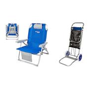 Lote - AKTIVE 62633 Silla playa plegable y reclinable XL, 5 posiciones, medidas 55x67,5x86cm con cojín + AKTIVE 53928 Carro de playa plegable convertible en mesa 2 en 1