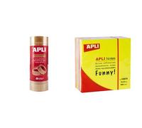Lote APLI 12490 - 8 Cintas adhesivas celo transparente 19 mm x 33 m + APLI 10974 - Notas adhesivas FUNNY 75 x 75 mm cubo de 400 hojas 4 colores surtidos fluorescente