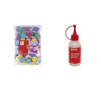 Lote APLI Kids 500 Caras de goma EVA adhesivas con expresiones para premiar conductas (18752)+ Cola de silicona de 100 ml (13349)