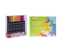 Lote APLI Maxi pack de 24 rotuladores acuarelables de colores surtidos con doble punta (redonda de 1 mm y pincel de 1-4 mm) (19193) + Bloc de 10 cartulinas surtidas 32 x 24 cm (14483)