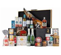 Lote Arcón Madera Cesta de Navidad 27 productos con vinos, jamón de cebo, dulces y otros