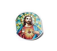 Lote autoadhesivos de vinilo vitral Jesús católico iglesia resistente al agua y UV religioso cristiano espiritual oración icono de cristo para ordenador botella y coche decoración exterior 9cm