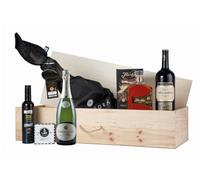 Lote Caja Jamón Premium Cesta de Navidad 7 productos con vino, paleta de jamón de bellota y otros