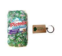 Lote Caramelos Pictolin Menta Nata sin azúcar, bolsa de 800 gr sin gluten con llavero Adri (Grande, Menta y nata)
