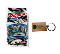 Lote Caramelos Pictolin Regaliz Nata sin azúcar, bolsa de 800 gr sin gluten con llavero Adri (Grande, Regaliz y nata)