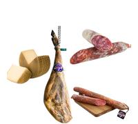LOTE- CESTA DELICATESSEN EXQUISITO LOTE GOURMET NAVIDEÑO: Jamón Ibérico de Cebo Campo, Queso Artesano Curado de Oveja, Caña de Lomo Ibérica de Bellota, Salchichón Ibérico de Bellota y Chorizo Ibérico