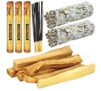 Lote con Palo Santo 50 Gramos (4-6 Palos) + 2 Atadillos de Salvia Blanca (10cm) + 3 Cajas de Incienso de Palo Santo.