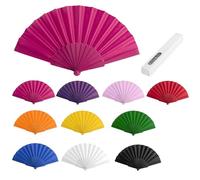 Lote de 10 Abanicos para bodas colores surtidos de plástico y tela en poliéster. Abanicos para eventos, detalles para los invitados, boda, comunión o bautizo. (10)