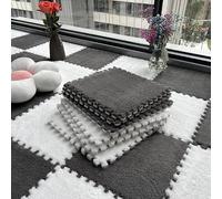 Lote de 10 alfombras de juego de espuma peluda - Protección de suelo cuadrada con pelos largos - Puzzle para sala de juegos - 30 x 30 x 1 cm - Gris y blanco