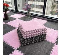 Lote de 10 alfombras de juego de espuma peluda - Protección de suelo cuadrada con pelos largos - Puzzle para sala de juegos - 30 x 30 x 1 cm - Gris y Rosa