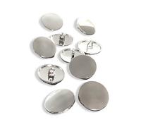 Lote de 10 botones con ojales, planos, lisos, plateados, brillantes, 10 mm, 15 mm, 18 mm, 20 mm, 23 mm o 25 mm (18 mm)