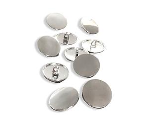 Lote de 10 botones con ojales, planos, lisos, plateados, brillantes, 10 mm, 15 mm, 18 mm, 20 mm, 23 mm o 25 mm (23 mm)