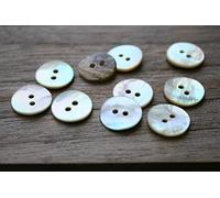 Lote de 10 botones de nácar con brillo natural, 2 agujeros de fabricación europea, 10 tamaños, nácar (14 mm)
