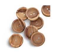 Lote de 10 botones planos de madera de olivo auténticos, 2 agujeros, vetas visibles, borde elevado natural (22 mm)