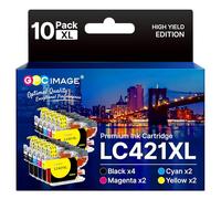 Lote de 10 Cartuchos de Tinta compatibles con Brother LC421 LC-421XL para Brother DCP-J1050DW/DCP-J1140DW/MFC-J1010DW/DCP-J1800DW, 4 negro/2cian/2magenta/2amarillo