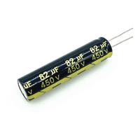 Lote de 10 condensadores electrolíticos de aluminio de 450 V y 82 µF, tamaño 13 x 50 mm, tolerancia del 20% - Ideales for circuitos de alta tensión y precisión.