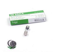 Lote de 10 fusibles temporizados (T), cristal, 800 mA / 250 V CA, 5 x 20 mm