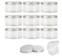 Lote de 10 mini frascos vacíos transparentes de PET con tapón de rosca de aluminio - 150 ml - Caja de plástico recargable para aceites esenciales, polvos, pomadas, muestras de maquillaje - 70