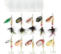 Lote de 10 señuelos de pesca multicolor con caja de almacenamiento, Crankbait y Spinnerbait para trucha, salmón, bar, lucio, perca