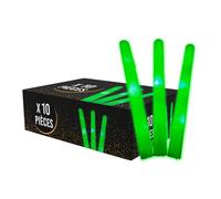 Lote de 10 varillas luminosas LED de color 40 cm - Palo de espuma brillante para bodas y fiestas con pilas incluidas, 3 modos de parpadeo, entrega 24/48 horas - SPARKLERS Club (Verde)