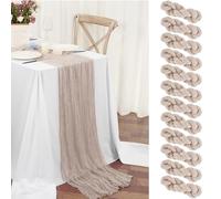 Lote de 12 Manteles de Gasas Camino de Mesa 55x300 cm, Mantel Boho de Gasas para Decoraciones de Bodas, Fiestas de Bebé, Baby Shower y Cumpleaños（Marrón/Gris con Toques de Rosa Pálido y Morado）