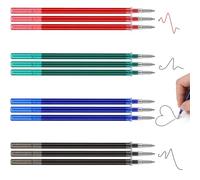 Lote de 12 recambios de bolígrafo de gel borrable compatibles con Legami | Tinta termosensible 0,7 mm 13 cm- 3 rojos, 3 verdes, 3 negros, 3 azules recambios de bolígrafo de gel para la oficina escolar
