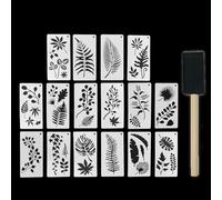 Lote de 16 plantillas reutilizables para pintura de pared con 1 cepillo de esponja negro con mango de madera, decoración de pared