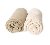 Lote de 2 Bajeras Muselina Algodón Orgánico para Cuna | 60x120, 70x140 cm, 80x130 |, Minicuna 80x50 y Capazo/Coche 80x40 Fabricado en España. (Arena/Beige, Minicuna)