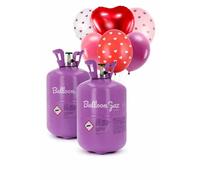 Lote de 2 botellas de Helio para Globos XL - hasta 100 Globos - + 6 Globos de Corazón Rojo Incluidos - Dulce Helio Desechable Inflado Globos Flotantes Cumpleaños, Boda, Fiesta, San Valentín
