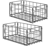 Lote de 2 cestas de almacenamiento de alambre metálico, cestas organizadoras grandes plegables de 35,1 cm versátiles de acero con asa para armarios de cocina, despensa, congelador, baño