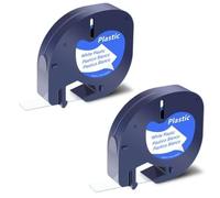 Lote de 2 cintas adhesivas de plástico blanco A91221 compatibles con Dymo Letratag 12mm X 4M, negro sobre blanco | Para Dymo Letratag LT-100H, LT-100T, 200B, XR, XM