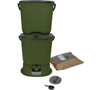 Lote de 2 compostadores Bokashi Essential 15,3 L+1 kg de Brain+1 Base Oliva