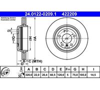Lote de 2 Disco de freno ATE 24.0122-0209.1 para OE 34 20 1 166 073 - 34 21 6