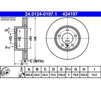 Lote de 2 Disco de freno ATE 24.0124-0197.1 para OE 34 11 6 764 643 - 34 11 6
