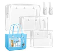 Lote de 2 fundas interiores transparentes con 2 ganchos de inserción para bolsa Bogg, separador de almacenamiento para viaje, cosméticos, maquillaje, blanco, moderno