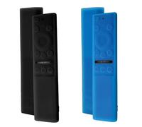 Lote de 2 Fundas para mando Samsung Smart Solar Cell 2021 2022 BN59-01357/01385/01265A, Funda antideslizante de silicona antichoque con cordón antipérdida (Azul Real + Negro)
