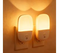 Lote de 2 luces nocturnas con enchufe abatible, luminosidad regulable, modos Auto/Apagado/Encendido, con sensor crepuscular, para pasillos, escaleras, dormitorios, cocinas, baños, salones, 0,5 W.