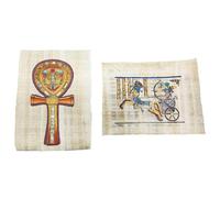 Lote de 2 Papiros Egipcios Auténticos Pintados a Mano (18 x 23 cm) | Diseños: Cruz Ankh (Llave de la Vida) y Ramsés II en Carro de Guerra | Arte Egipcio Tradicional sobre Papiro Original
