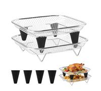 Lote de 2 paquetes de aire para freír de 4 a 6,5 L, acero inoxidable 18 x 18 cm, 270 g con 4 silicona Feet | Oven Steamer Pan Replacement Basket Rack For Baking Cooking