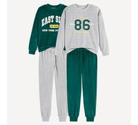 Lote de 2 pijamas de terciopelo, motivo de campus. Talla 114 cm (6 años). Color Gris Jaspeado/Verde
