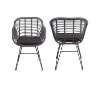 Lote de 2 sillones de ratán sintético negro con cojines cinta