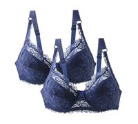 Lote de 2 soportes para garganta con marco para mujer, sexy, sujetador para mujer, talla grande, push up colores puros, lencería francesa Bralette a la moda, casual sujetador clásico de base, azul